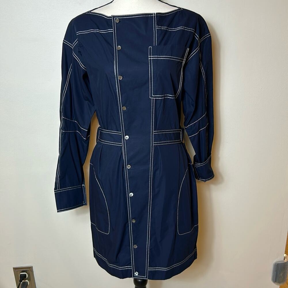 NWT Derek Lam 10 Crosby navy topstitched trench coat jacket dress
